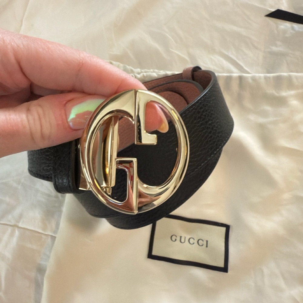 Gucci Black Leather Belt with Gold Buckle